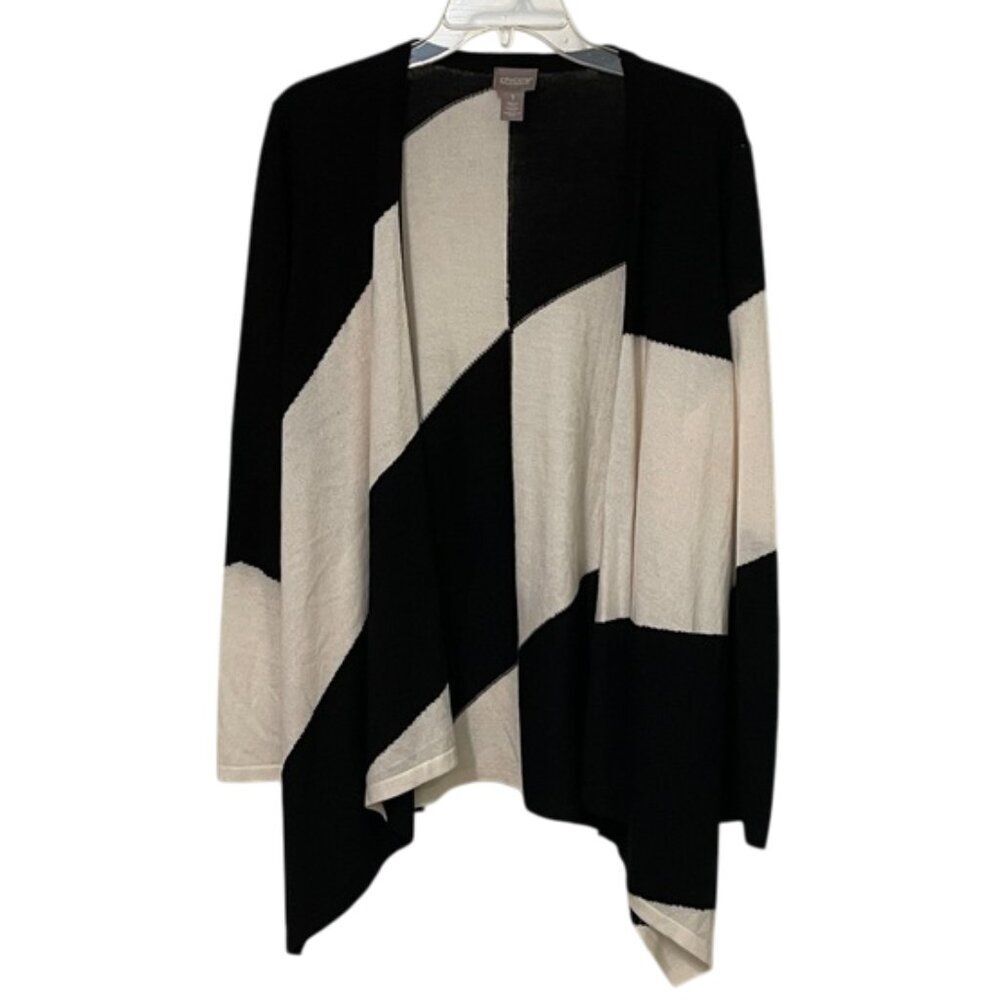 Chico's Touch of Cashmere Black White Open Cardigan Womens Size 1 US Medium